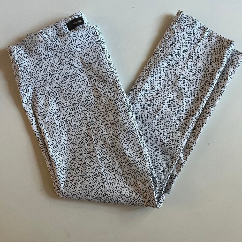 CROSBY. Dress Pants, Stretchy, White & Brown, Medium, Straight Leg